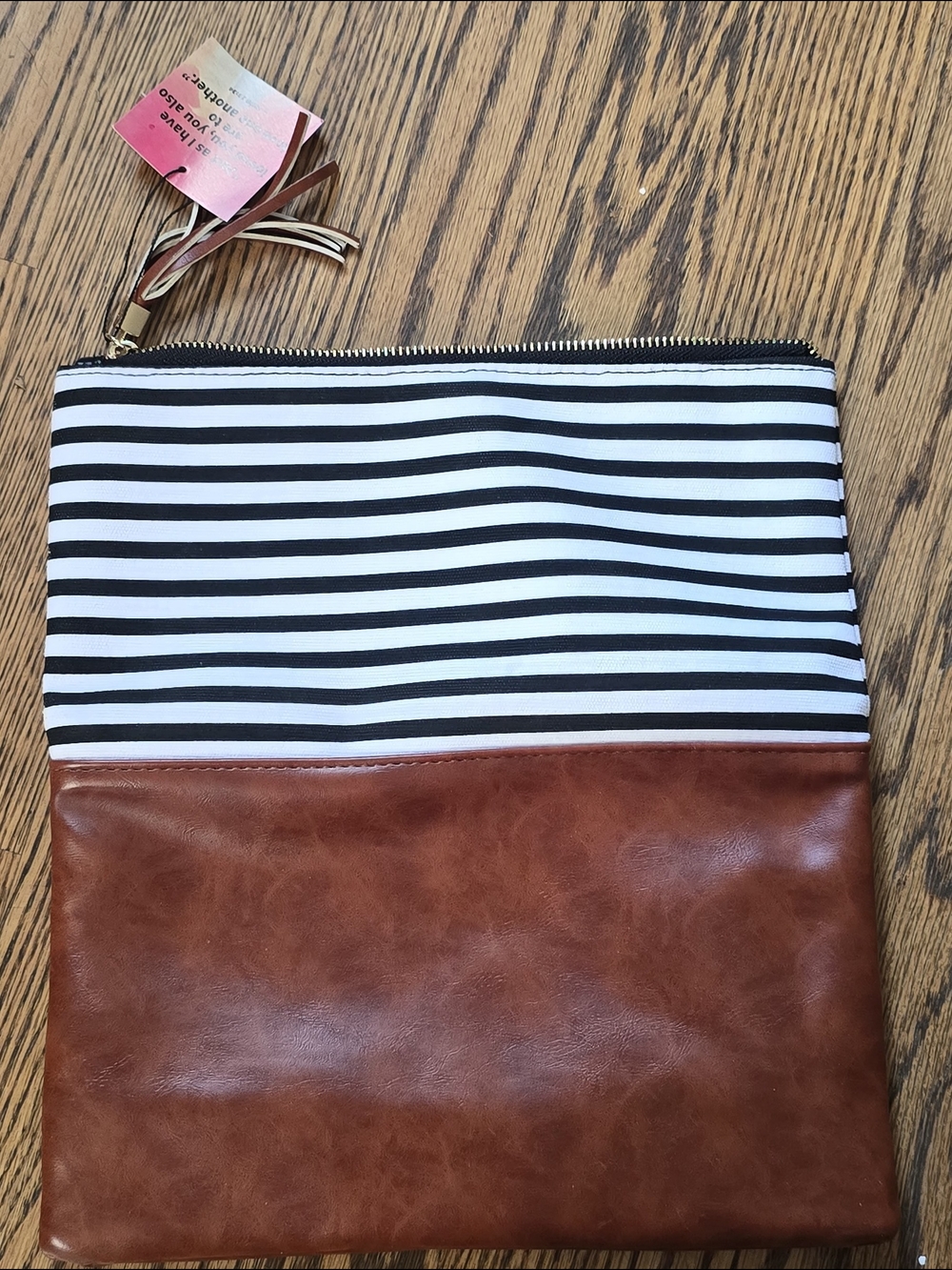 Striped Black & White and Brown Wristlet Clutch - Picture 2 of 4